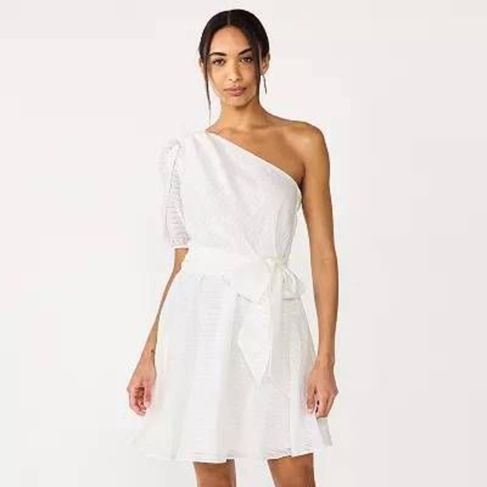 Nine West White One-Shoulder A-Line Dress